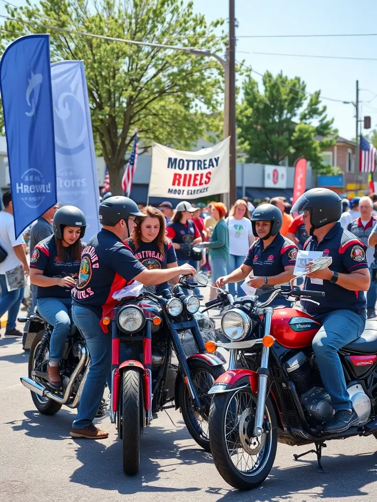 Nantouillet Motorcycle Club members participating in a community event, such as a charity ride or local fundraiser, demonstrating their commitment to giving back.