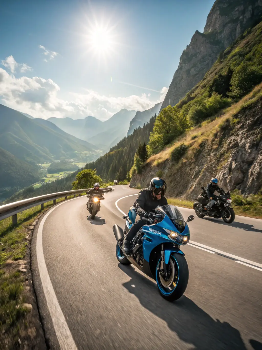 A group of Nantouillet Motorcycle Club members riding their motorcycles on a scenic country road during a sunny day, showcasing the adventure and camaraderie of group rides.